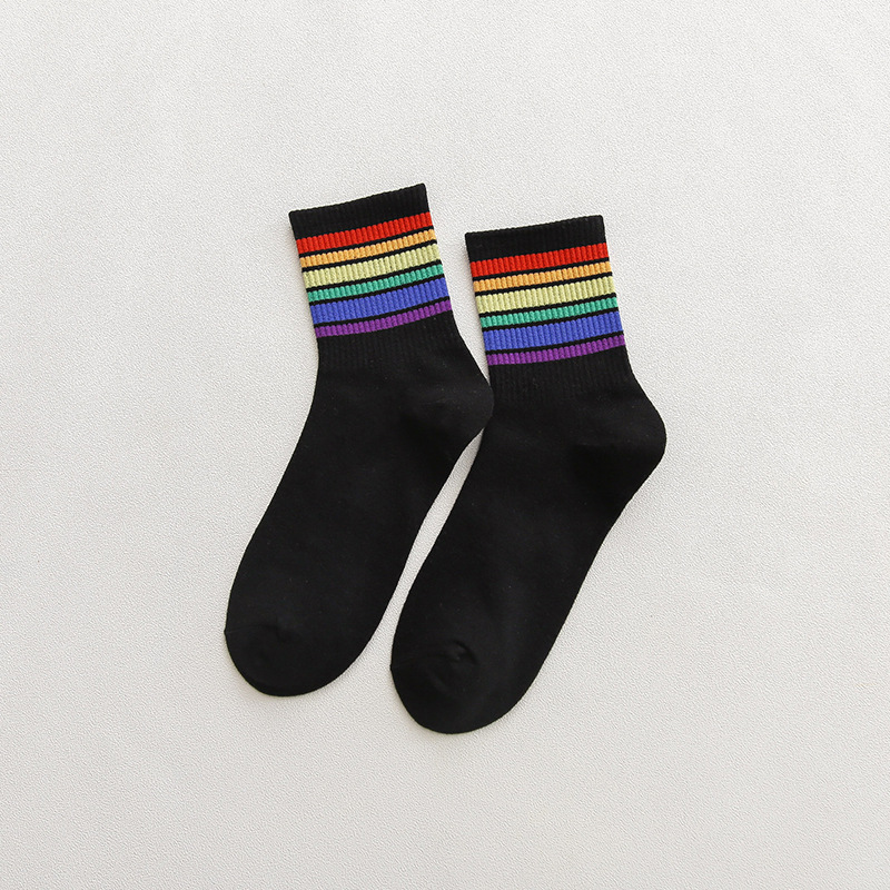 Winter Sports And Leisure Nvwa Cotton Socks Breathable Absorbent Rainbow Slouch Socks In Tube Socks